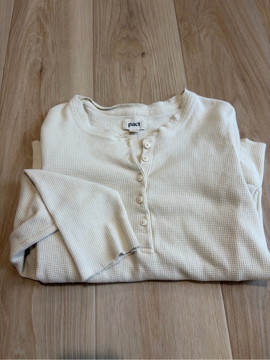 Pact Tops - Pact Cream Waffle Henley Top